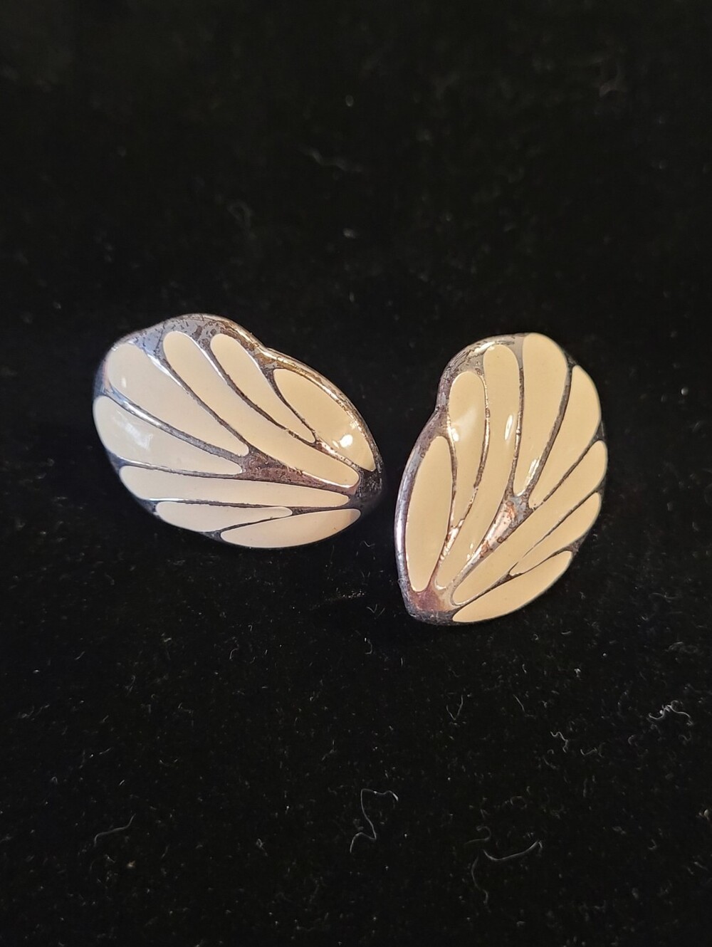 Vintage White Enamel & Silver Tone Statement Earrings